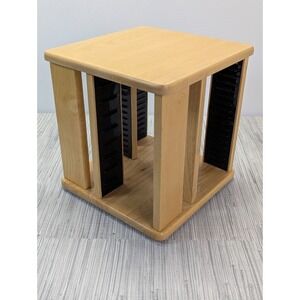 Wooden Swivel CD DVD Tower Rack Spinning Media Storage 62 Slot Oak Finish VTG